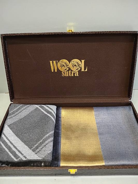 Men’s silk wool +ladies zari reversible stole Combo box