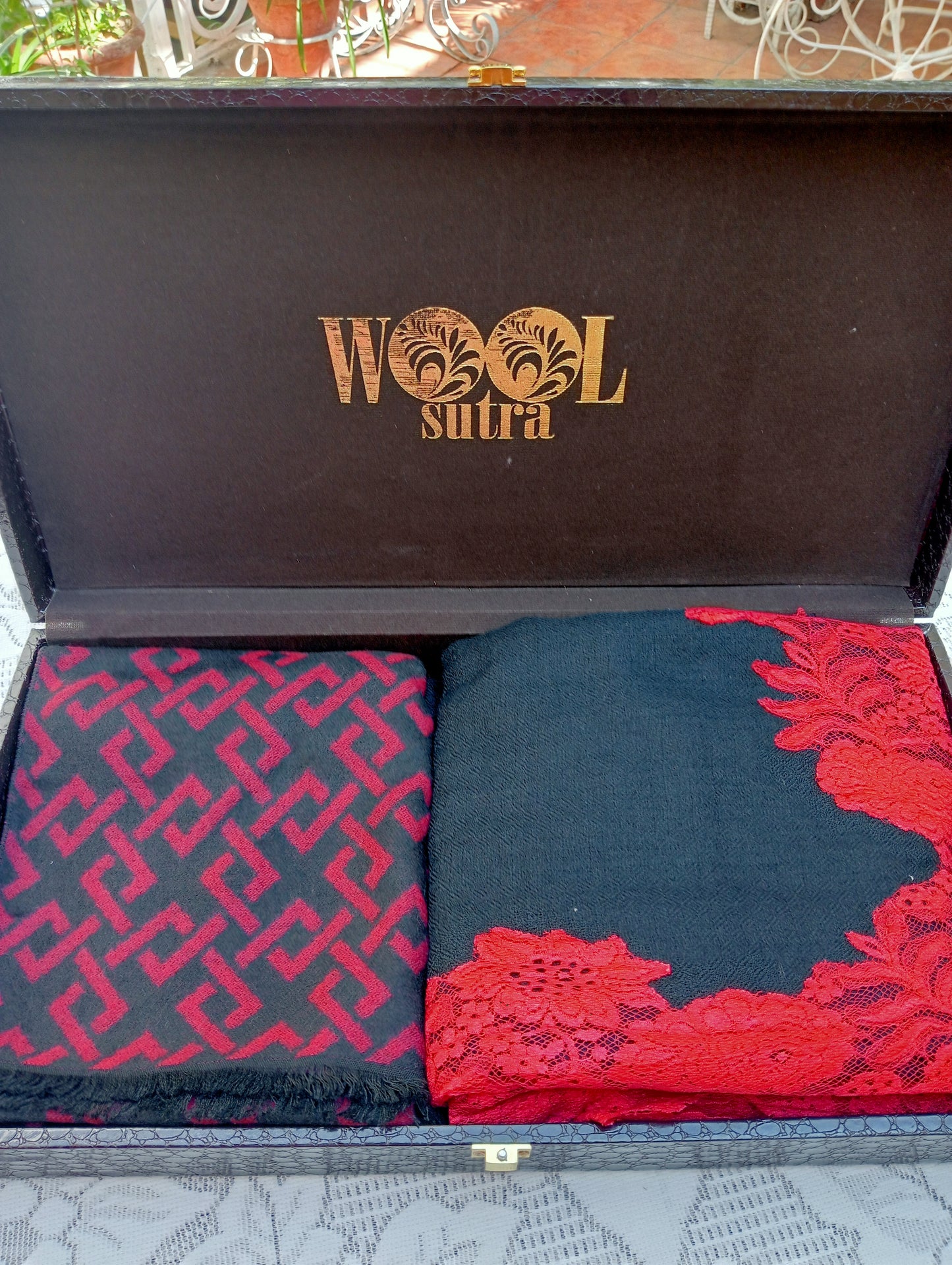 Combo box men's silk wool stole+ladies fine wool five sided lace stole