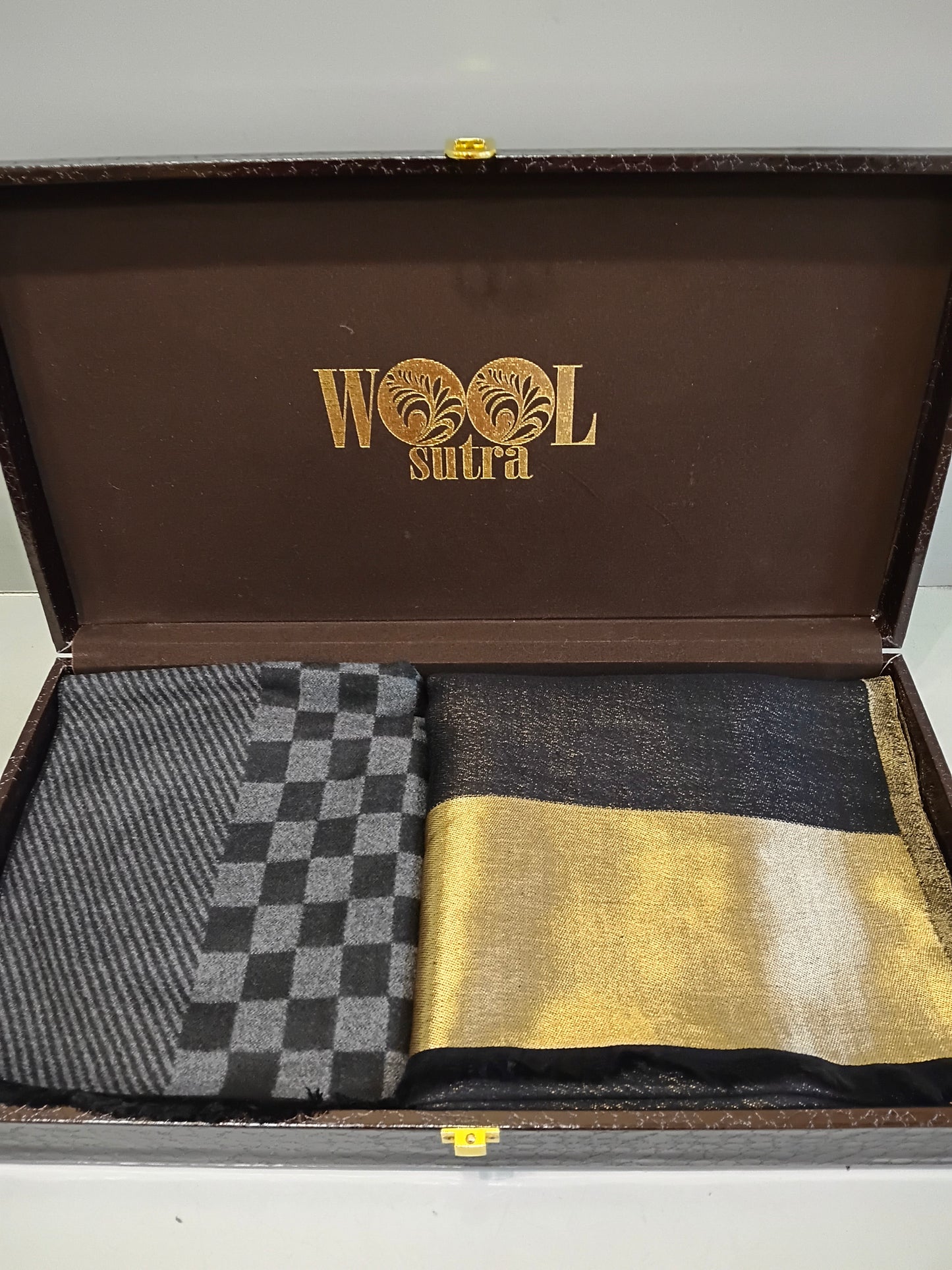 Men’s silk wool +ladies zari reversible stole Combo box