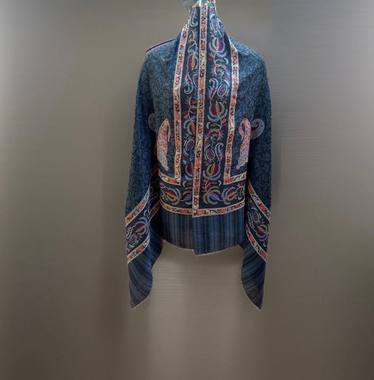 Self jacquard shawl with a chinar design jamawar border
