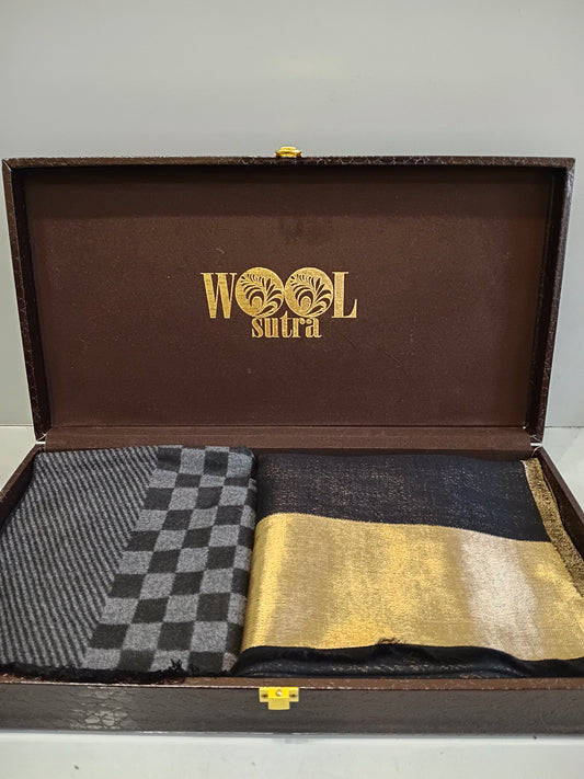 Men’s silk wool +ladies zari reversible stole Combo box