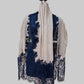 Pure Cashmere French Chantilly Stole - beige with Blue Lace