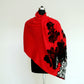 Pure Cashmere French Chantilly Stole - Red with Black Lace