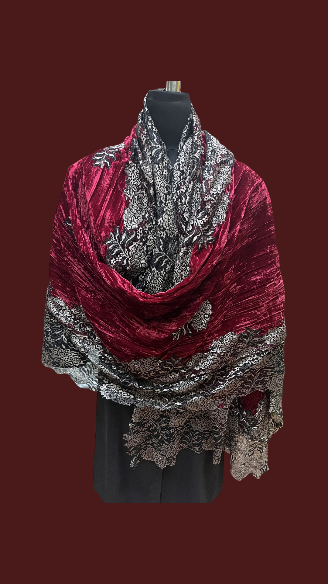 Crushed Velvet Stole with Zari lace