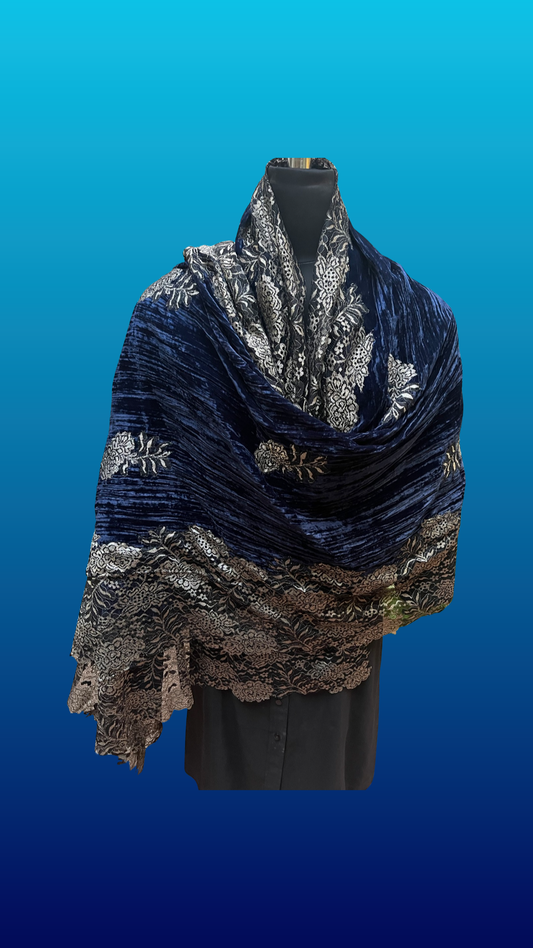 Crushed Velvet Stole with Zari Lace
